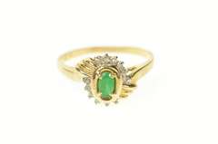 14K Yellow Gold Ornate Classic Emerald Accent Bypass Ring