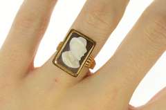 10K Yellow Gold Victorian Ornate Carved Shell Cameo Statement Ring