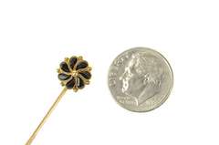 14K Yellow Gold Victorian Pear Black Onyx Flower Swirl Stick Pin