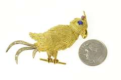18K Yellow Gold Ornate 1960's Sapphire Stylized Bird Parrot Pin/Brooch