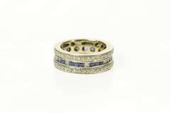 18K White Gold 1.81 Ctw 1940's Diamond Sapphire Eternity Band Ring