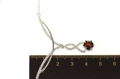10K White Gold Garnet Diamond Accent Ornate Twist Drop Necklace