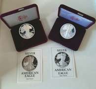 1990 S &2005 W Proof Silver Eagles With Boxs Papers