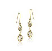 10K Gold CZ Oval Dangle Earrings