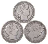 Lot Of 3 1915 Barber Half Dollars