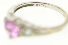 10K White Gold Heart Syn. Pink Topaz CZ Baguette Accent Ring