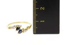 14K Yellow Gold Marquise Natural Sapphire Diamond Bypass Ring