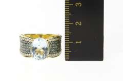 14K Yellow Gold Oval Blue Topaz Pave White & Blue Diamond Ring