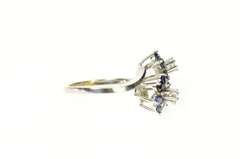 18K White Gold Retro Sapphire Diamond Flower Wrap Bypass Ring