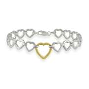 Sterling Silver Two Tone Open Heart Links Bracelet