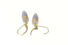 14K Yellow Gold Scalloped Carved Purple Stone Jade Dangle Earrings