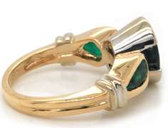 Trendy 14kt YG Blue Sapphire and Emerald Bezel Set Cocktail Ring