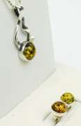 Sterling Amber Necklace & Stud Earrings