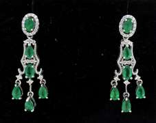 Luxurious Natural Emerald & White Sapphire Earrings in Sterling Silver