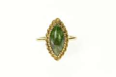 10K Yellow Gold Marquise Green Jasper Cabochon Statement Ring