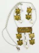 Sterling & Pearls Cat Necklace & Earrings