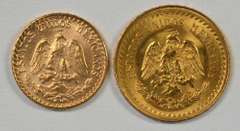 Gem BU 1945 Mexico 2 Pesos & 2.5 Pesos Gold Pieces