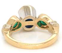 Trendy 14kt YG Blue Sapphire and Emerald Bezel Set Cocktail Ring