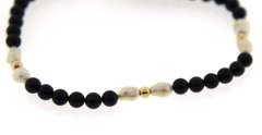 Fresh Water Pearl, Black and Gold Bead Bracelet