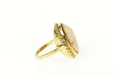 14K Yellow Gold Retro Ornate Carved Shell Cameo Statement Ring