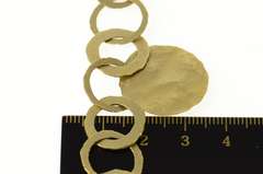 14K Yellow Gold Hammered Circle Geometric Designer Chain Bracelet