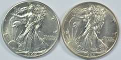 Choice BU 1942 and 1943 Walking Liberty Half Dollars