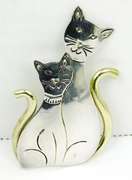 Vintage Large Mexican Sterling Silver Cat Pin