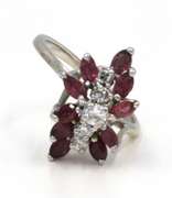Spectacular 14kt WG Ruby and Diamond Floral Cluster Ring