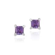 Sterling Silver Amethyst CZ Square Stud Earrings