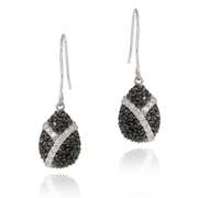 Sterling Silver Black & White CZ Teardrop Dangle Earrings
