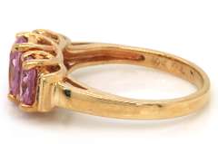 Fun & Flirty Yellow Gold 3-Stone Pink Topaz Ring with Diamond Accents