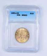 MS63 1891-CC $10.00 Liberty Head Gold Eagle - Graded by ICG