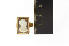 10K Yellow Gold Victorian Ornate Carved Shell Cameo Statement Ring
