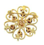 Lovely 14kt YG Floral Filigree Garnet & Pearl Brooch