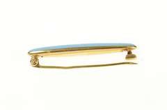 14K Yellow Gold Rounded Bar Retro Blue Enamel Pin/Brooch