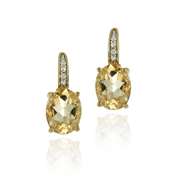 18K Gold over Sterling Silver Citrine & Diamond Accent Oval Leverback Earrings