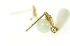 10K Yellow Gold Carved Jade Drop Dangle Leaf Accent Earrings