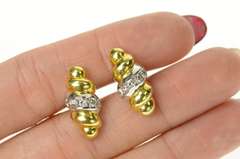14K Yellow Gold 1960's Diamond Ornate Scalloped Twist Cuff Links
