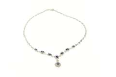 14K White Gold 4.27 Ctw Sapphire Diamond Halo Statement Necklace