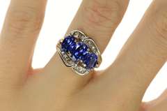 10K White Gold Three Stone Iolite Diamond Accent Bypass Ring