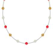 Sterling Silver Mother of Pearl, Bamboo, & Pink Coral Bar and Bead Necklace