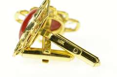 14K Yellow Gold Retro 1960's Red Coral Cabochon Ornate Cuff Links