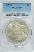 Scarce BU 1897-S Morgan Silver Dollar. PCGS MS61