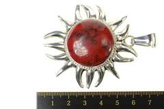 Sterling Silver Red & Black Marbled Stone Ornate Sun Pendant