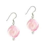 Sterling Silver Pink Twisted Foil Glass Bead Dangle Earrings