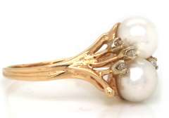 Elegant 14kt YG Double Pearl and Diamond Accent Ring