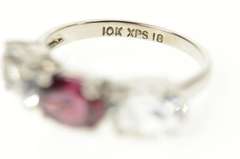 10K White Gold Three Stone Purple Tourmaline Cubic Zirconia Ring