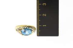 10K Yellow Gold Oval Blue Topaz Diamond Twist Statement Ring