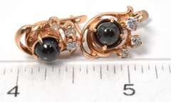Interesting Hematite & CZ Earrings in 14KT Rose Gold