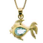 18K Gold over Sterling Silver 4/5ct Blue Topaz Fish Pendant